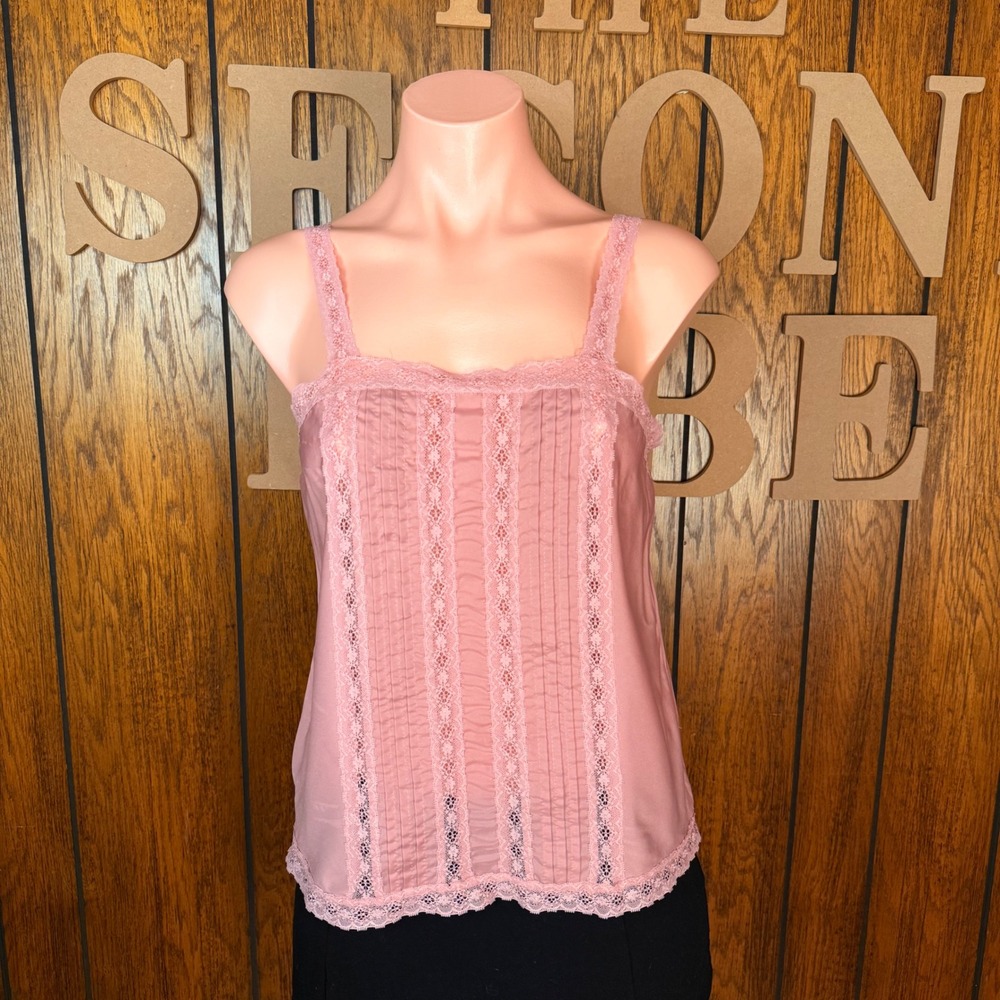 Deena Camisole Top Women Size 36 Pink Fairycore Y2K Lace Pintuck Vintage Tank